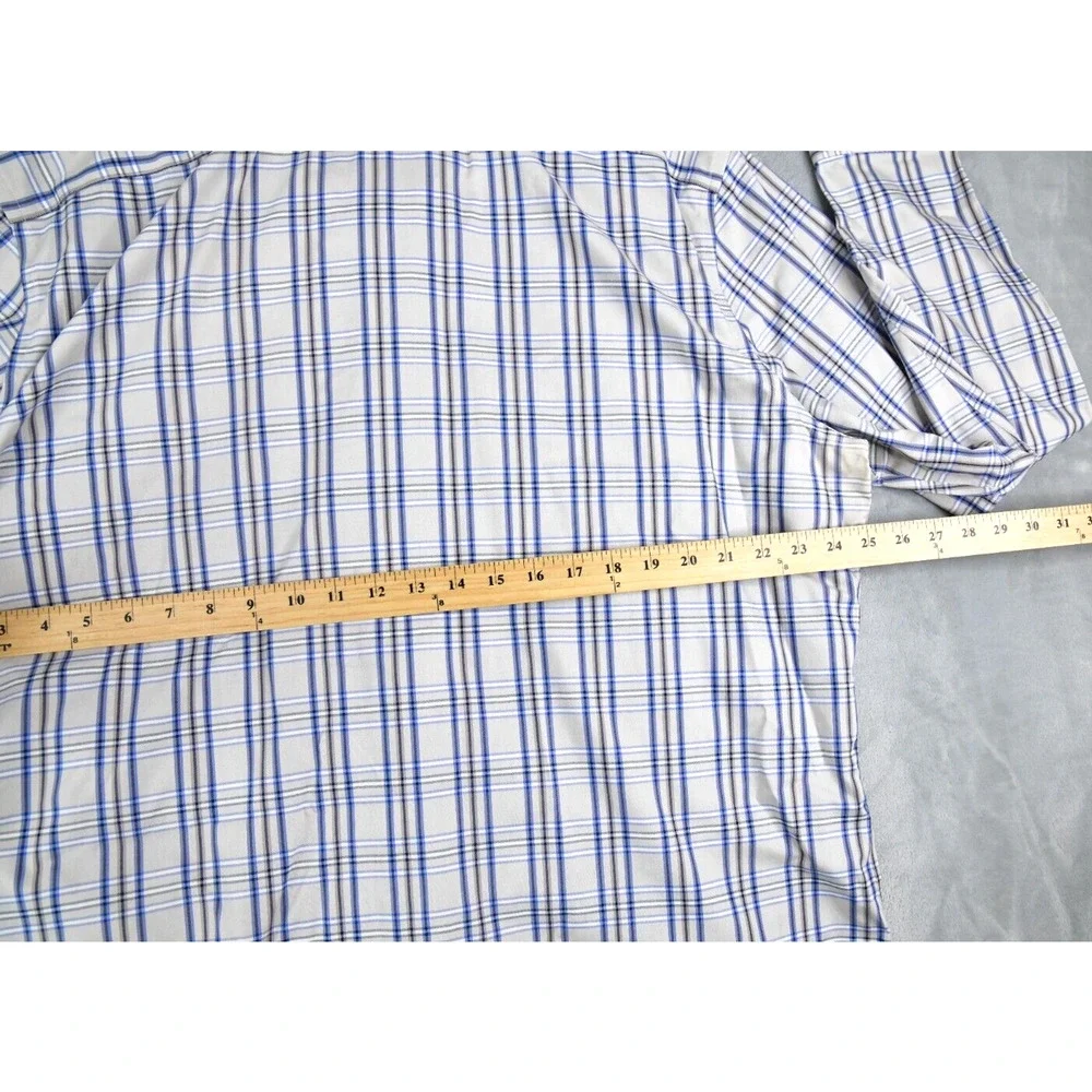 Banana Republic Shirt Men 2XL Slim Beige Blue Non-Iron Plaid Button Up